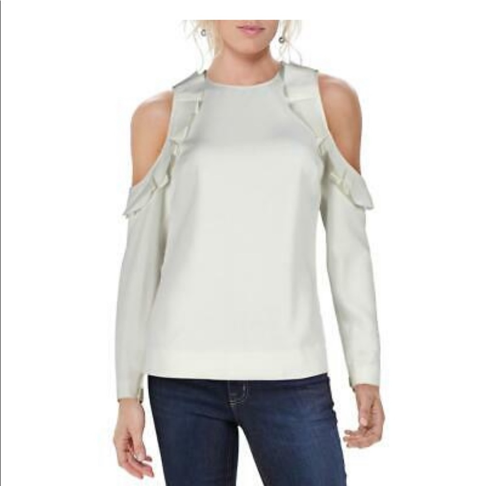 Ted Baker Steffe Ivory Pleated Cold Shoulder Top